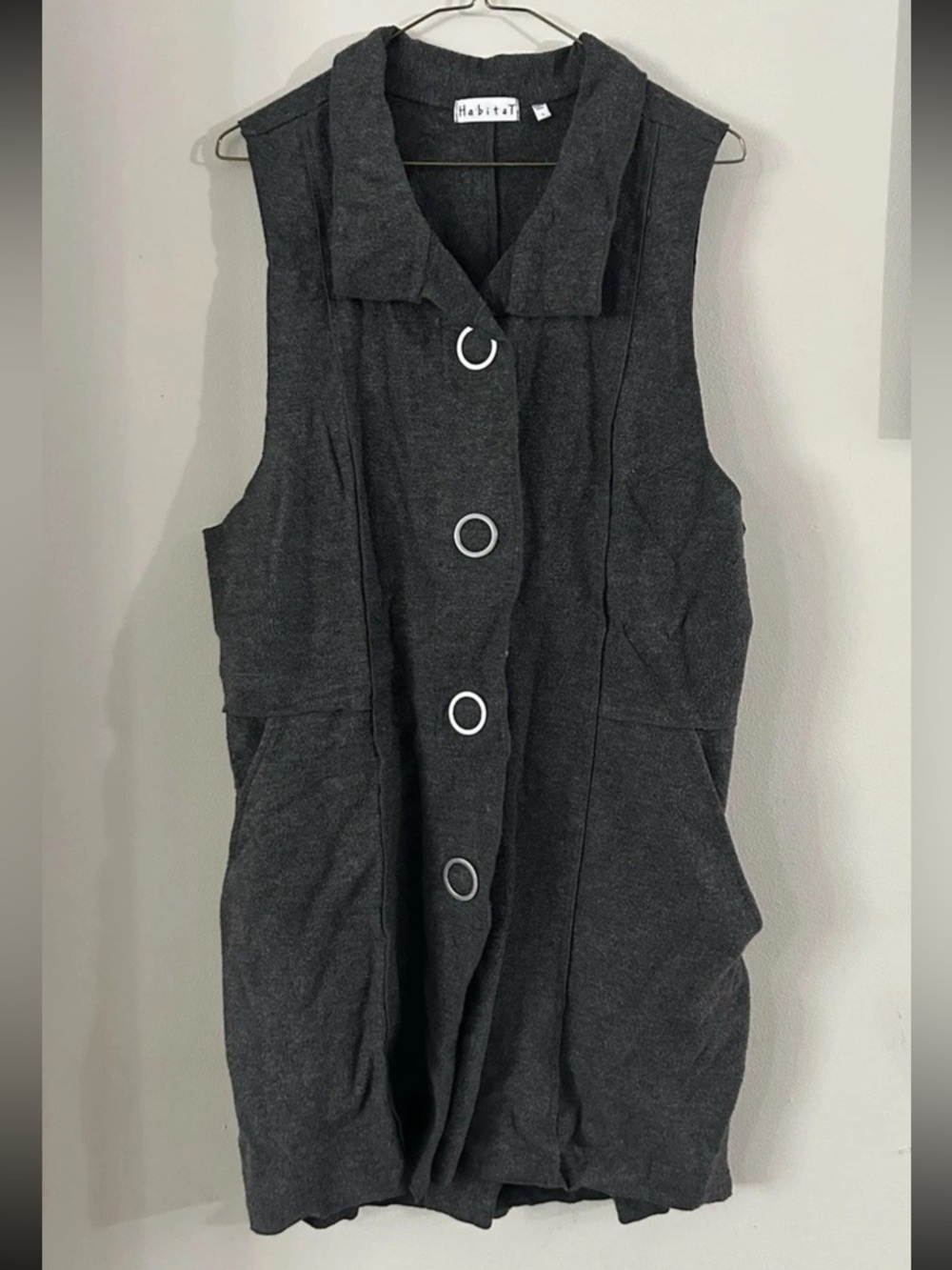 HABITAT Midi Snap Button Gray Tunic Vest Pockets Lagenlook Minimalist Size Large